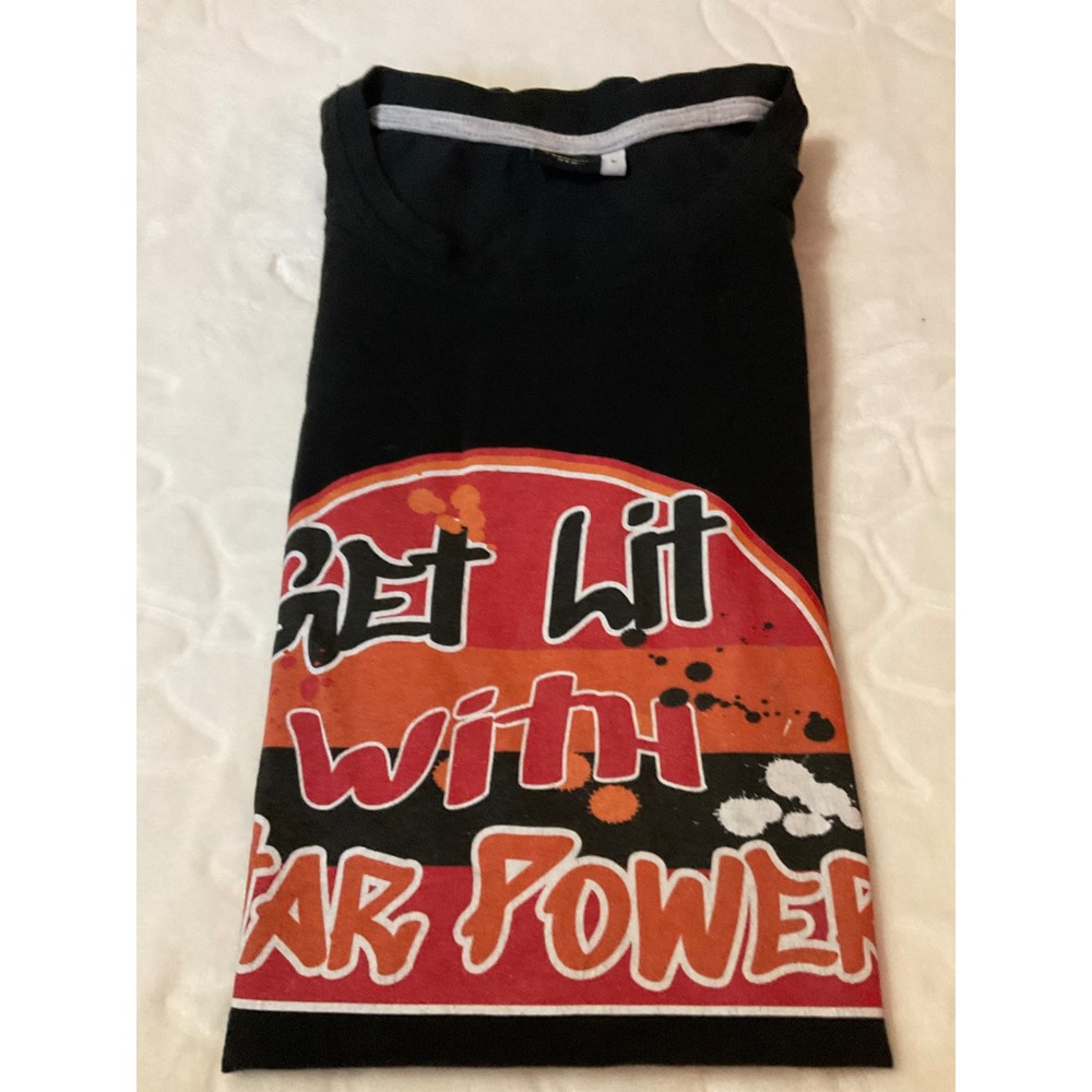 Premium Men Black Get Lit With Star Power Graphic T-Shirt Large L Short Sleeve